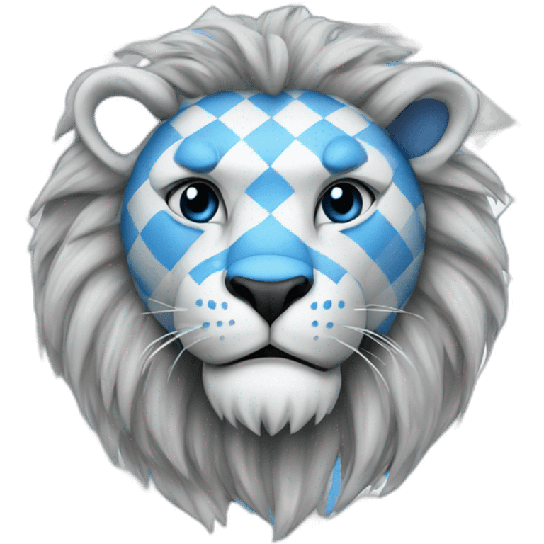 lion in mask blue-white checkerboard color emoji