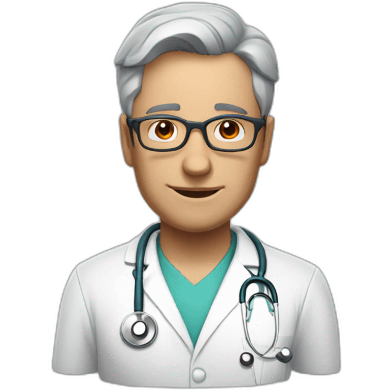 DOCTOR WITH WRINKLES, MAN, FULL GREY BEARS, GREY AND WHITE SHORT HAIR, DARK RED GLASSES, REALISTIC emoji