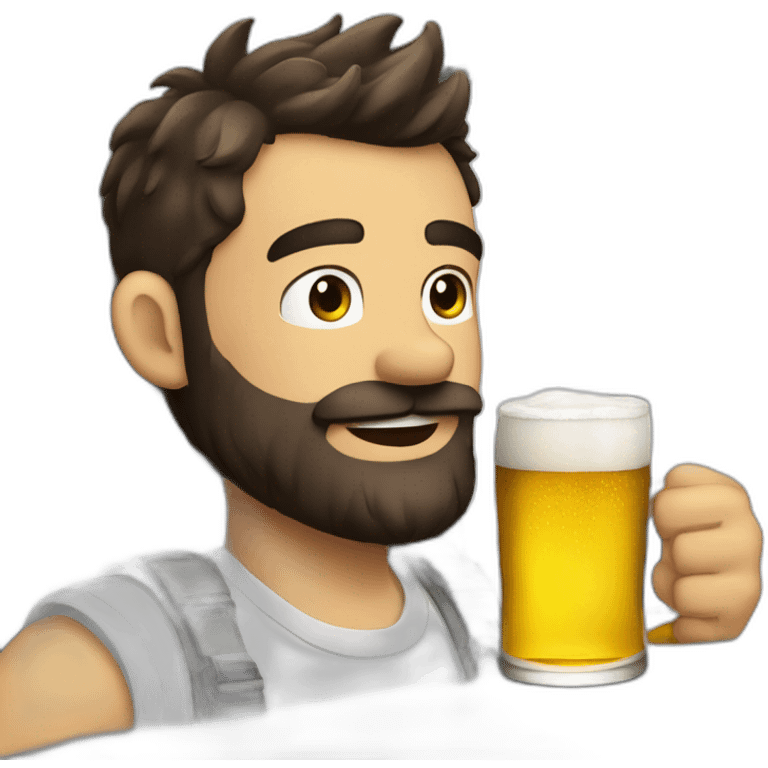 Dark hair beard man drinking beer and riding a plane emoji