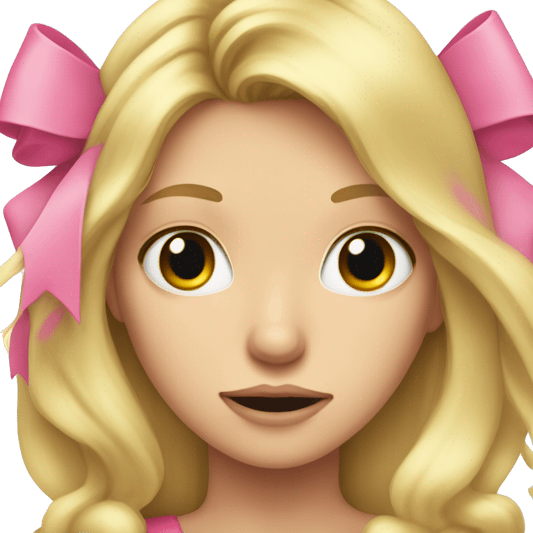 long, blonde hair pretty girl mad with a pink bow in her head emoji