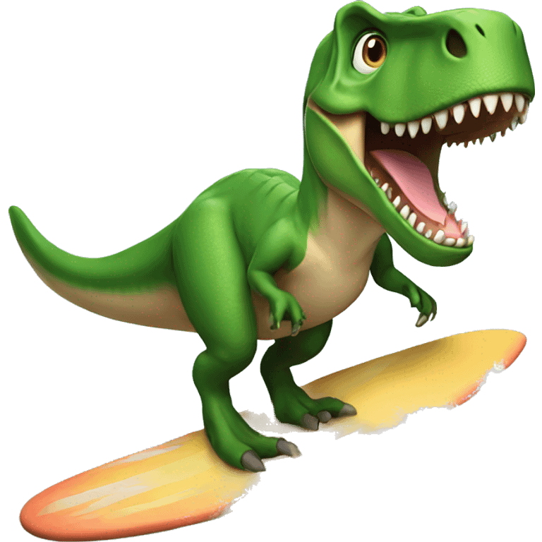 A t-rex surfing emoji