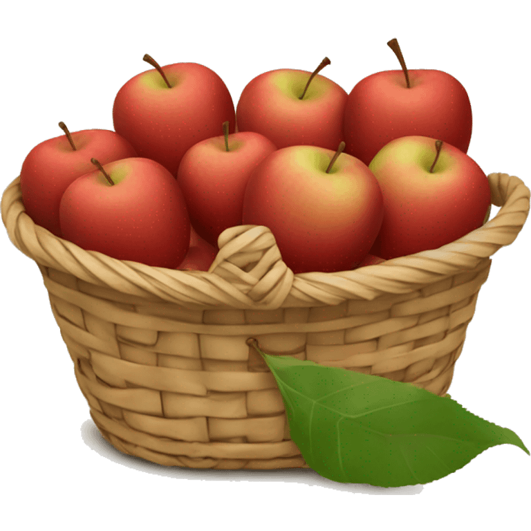 basket of ripe red apples with leaves attached. emoji