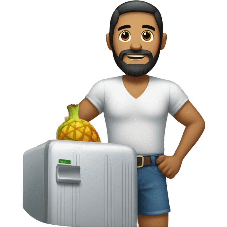 Hawaiian man with black beard carrying a big refrigerator  emoji