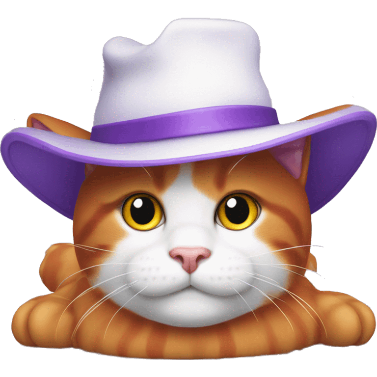 Red and  whiwhite cat on the mat with purple hat emoji