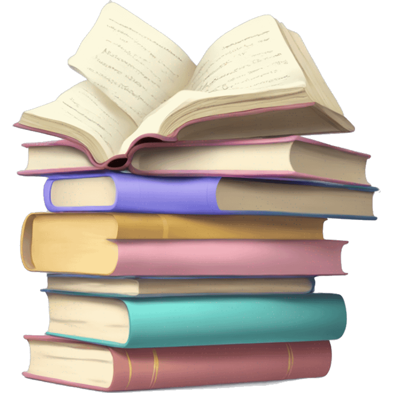 Create an emoji of a stack of books and an open notebook with pastel colors, representing books being read and annotated. emoji