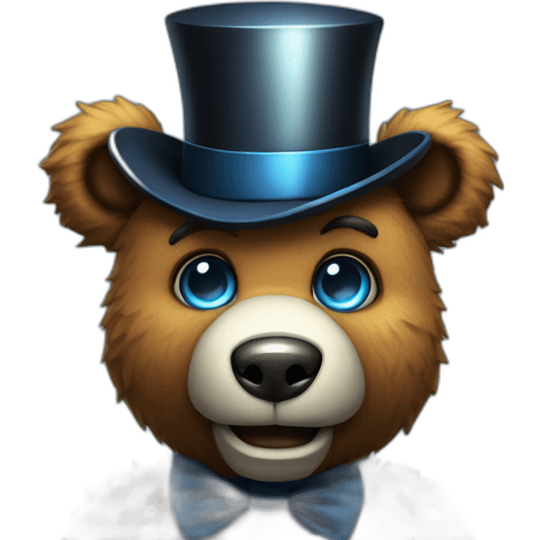 A bear with a tophat and blue eyes, robot animtronic, fnaf emoji