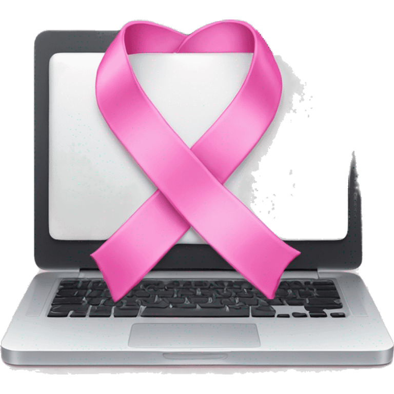 White laptop with pink ribbon emoji