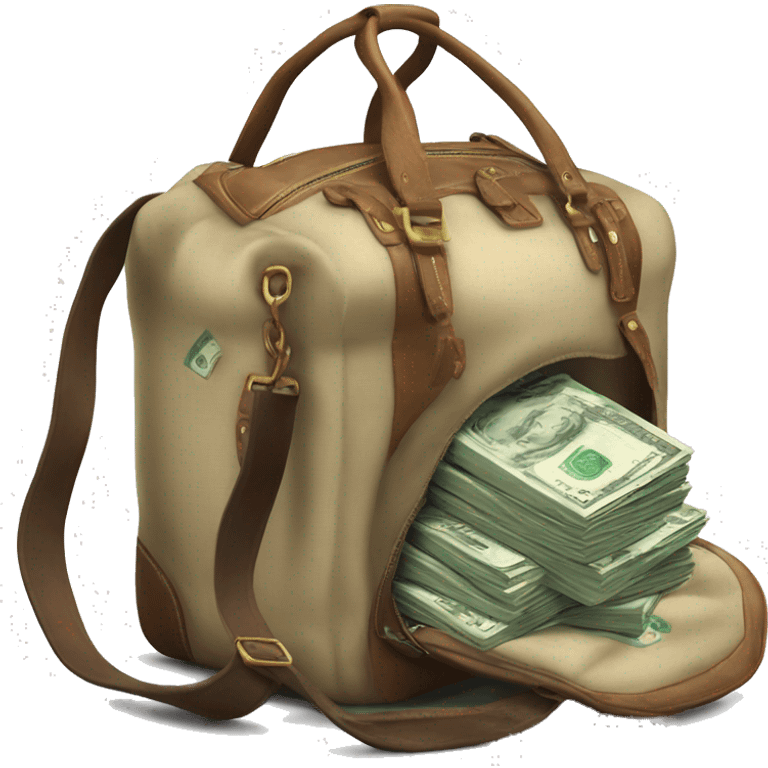 photorealistic Travel bag full of money emoji