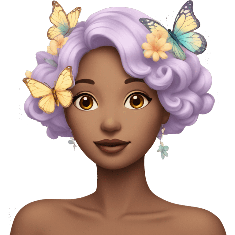 Gorgeous pastel lady with flowers and butterflies emoji