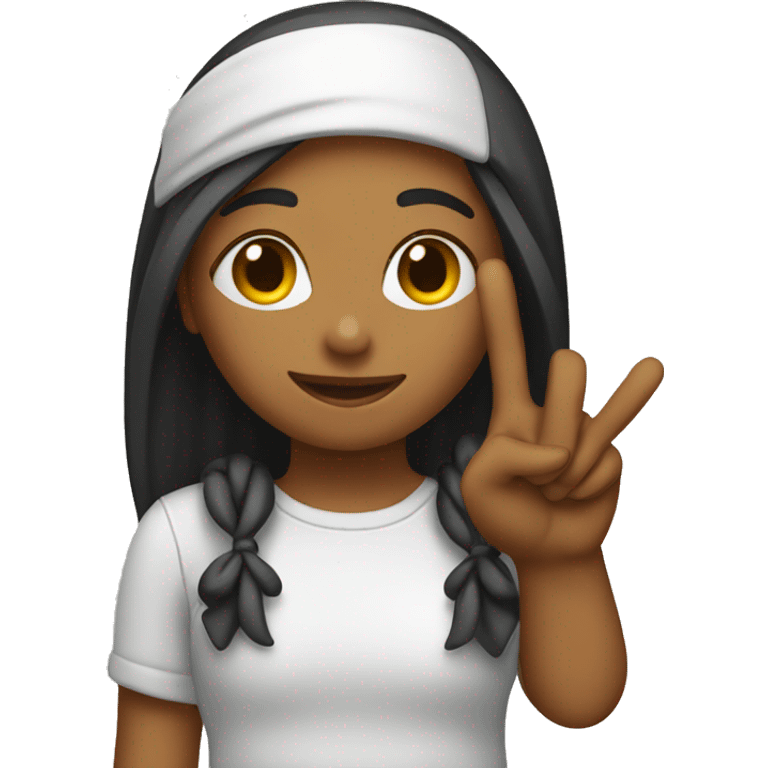 Girl putting up peace sign emoji