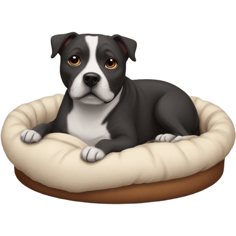 Staffie dog in small bed emoji