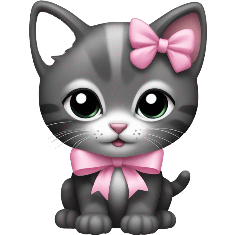 Cute Black & grey kitten with pink bow  emoji