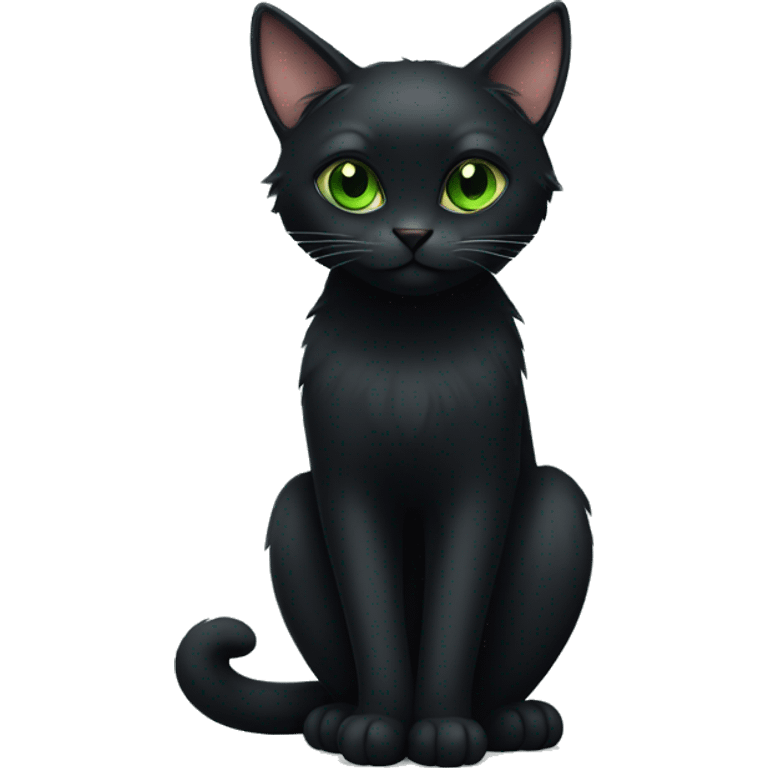 young long furred black cat with big green eyes emoji