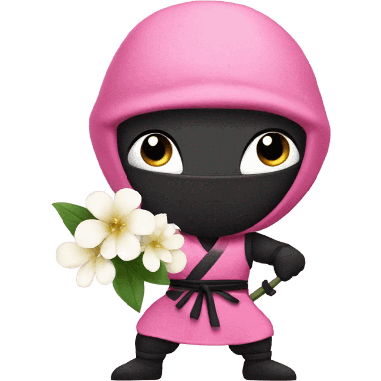 Pink ninja holding a flower emoji