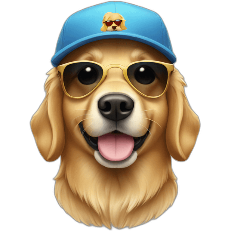 cute golden retriever wearing cap and sunglasses emoji