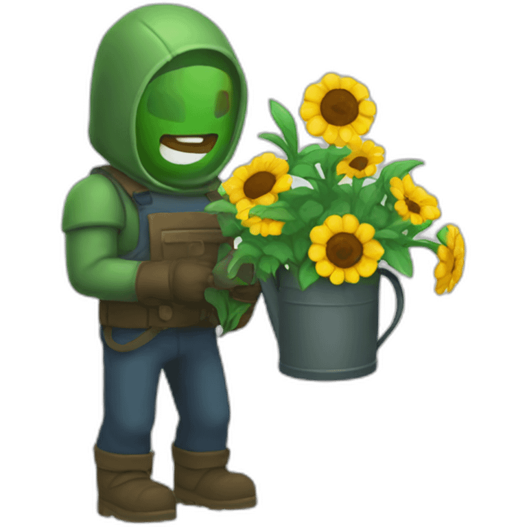 Doom guy watering flowers emoji