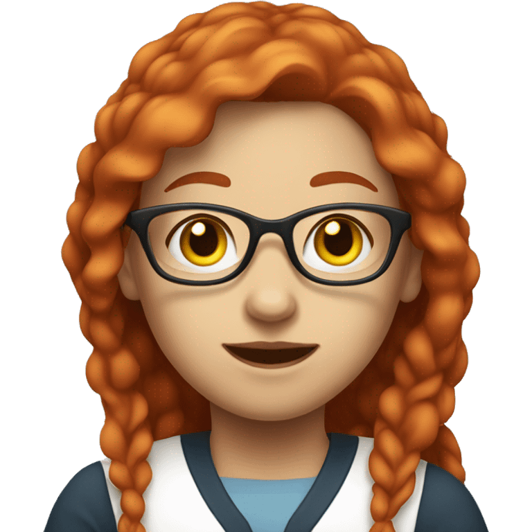 red haired woman wearing college outfit, not wearing glasses, white face emoji