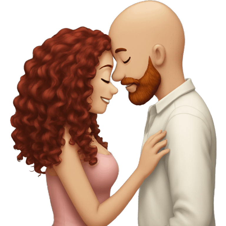 intimate moment between lovers bald man red beard long black curly hair woman emoji