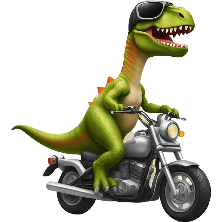 Dinosaur wearing a bra riding a motorcycle wearing sunglasses ￼ emoji