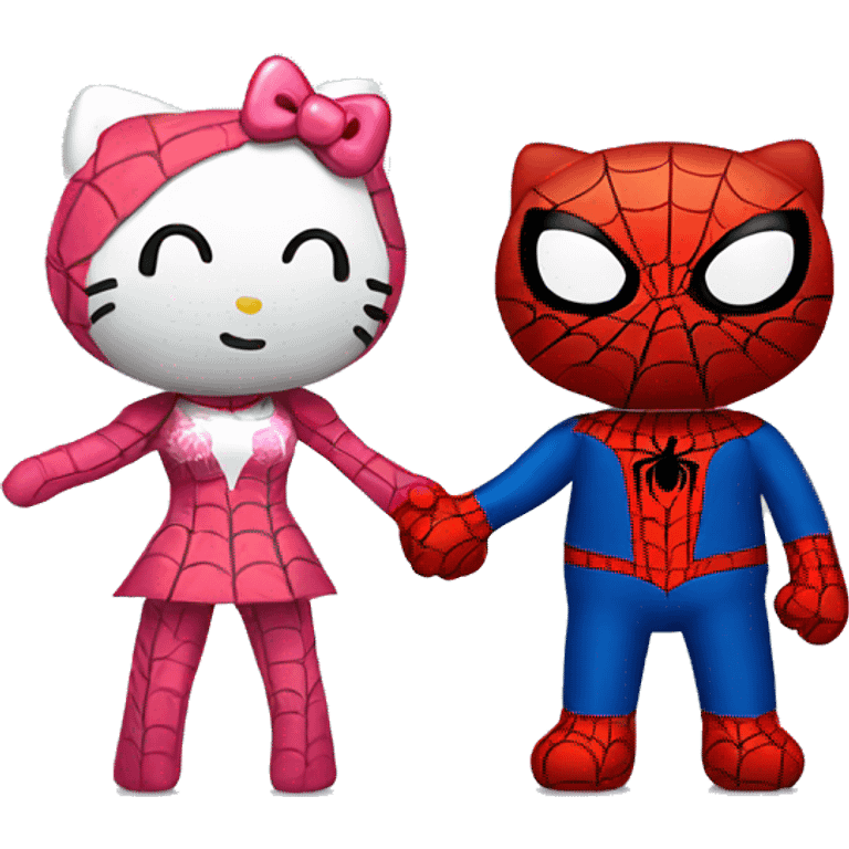 Hello kitty and Spider-Man holding hands emoji