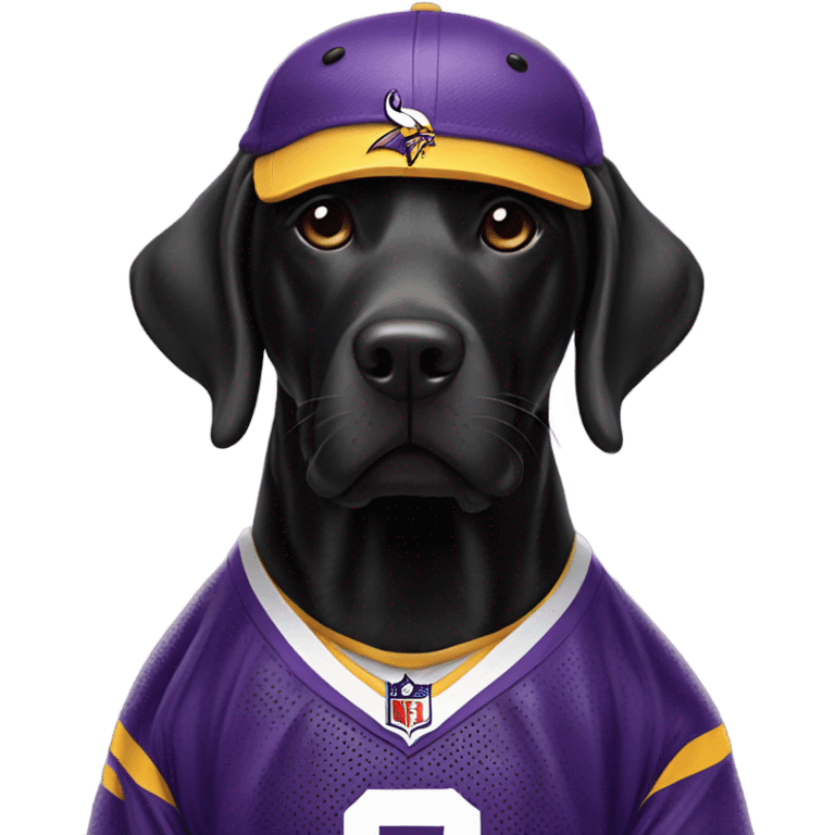 Black lab dog wearing a Minnesota Vikings jersey emoji