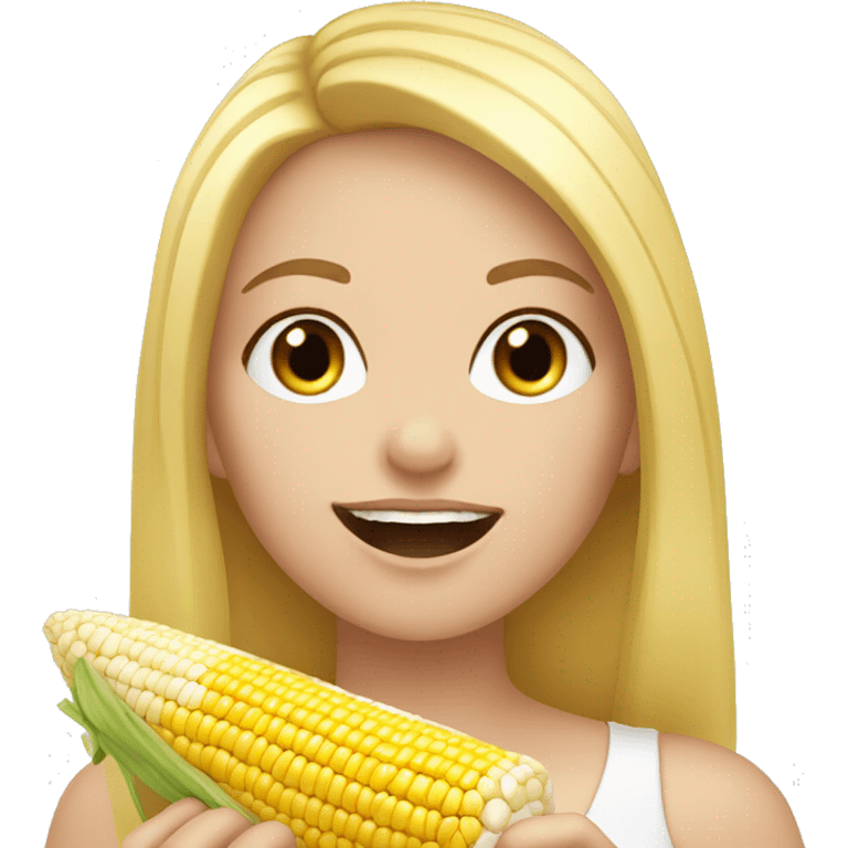 White girl with blonde hair and pretty lashes eating corn on the cob  emoji