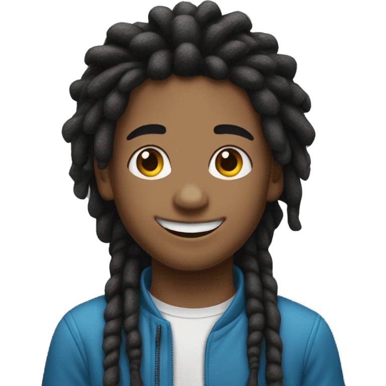 smiling boy with dreadlocks wearing AT&T clothes emoji