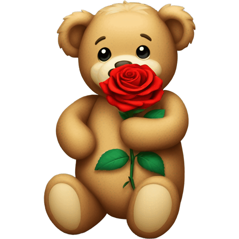 Teddy bear holding a red rose emoji