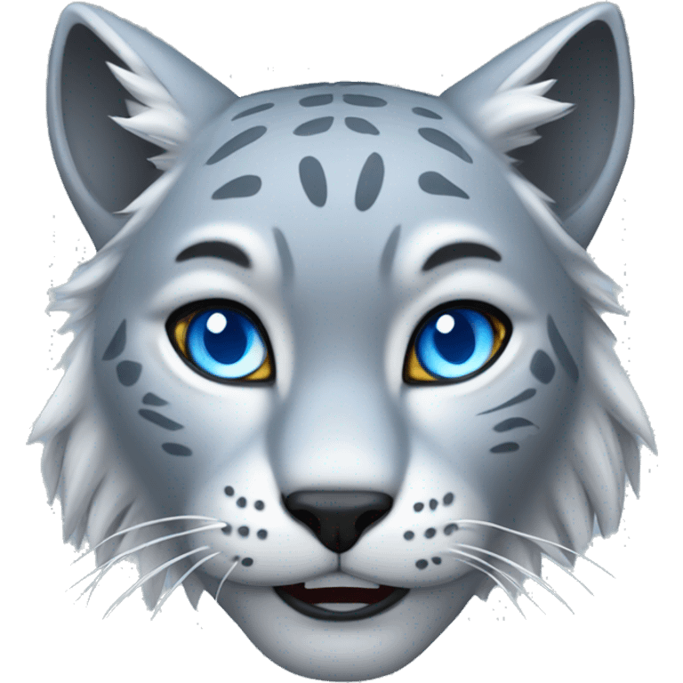 Grey lynx with blue eyes roars emoji