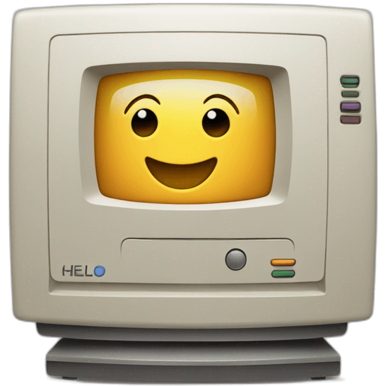 mac computer with the word hello on its monitor emoji