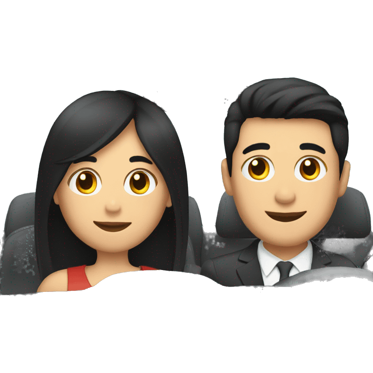 girl with black hair driving in a car with male passenger emoji