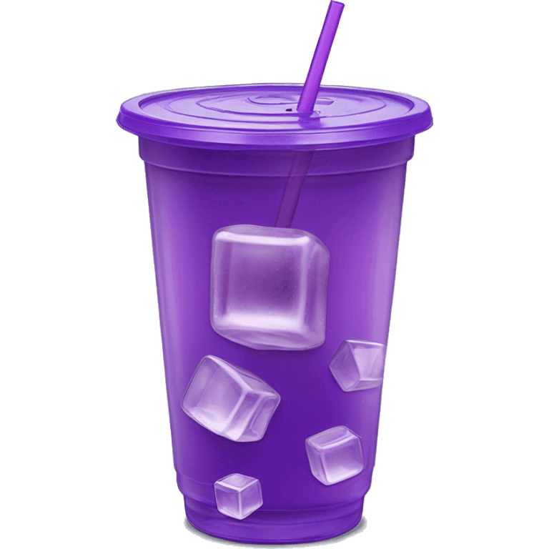 Realistic plastic cup and lid with Transluscent purple soda and large ice cubes inside and one straw through the top of the lid. emoji