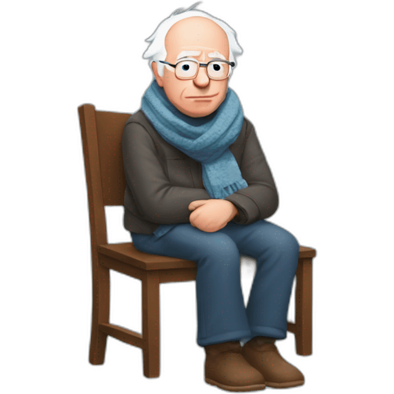 Bernie sanders sitting on chair having cold wearing a scarf emoji