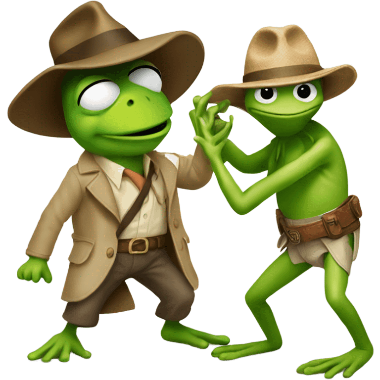 Kermit the frog fighting Indiana jones emoji