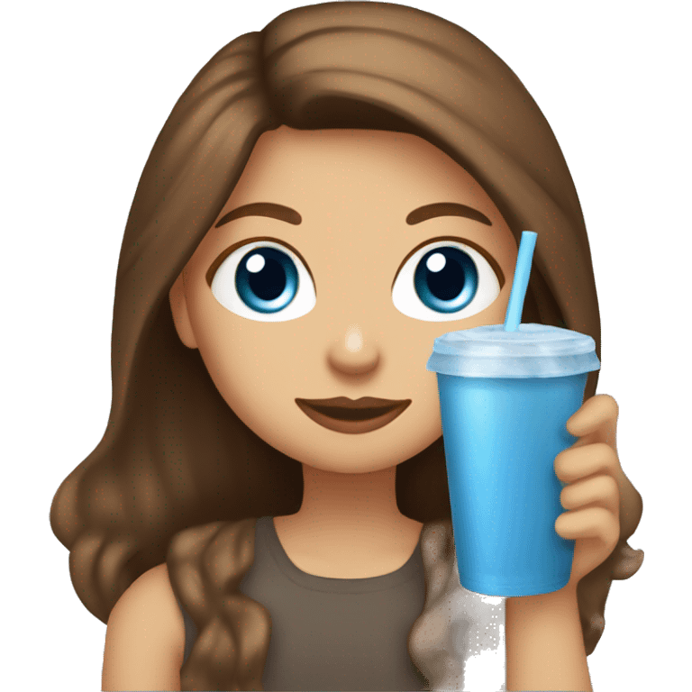 Girl with blue eyes long brown hair with highlights sipping iced coffee emoji