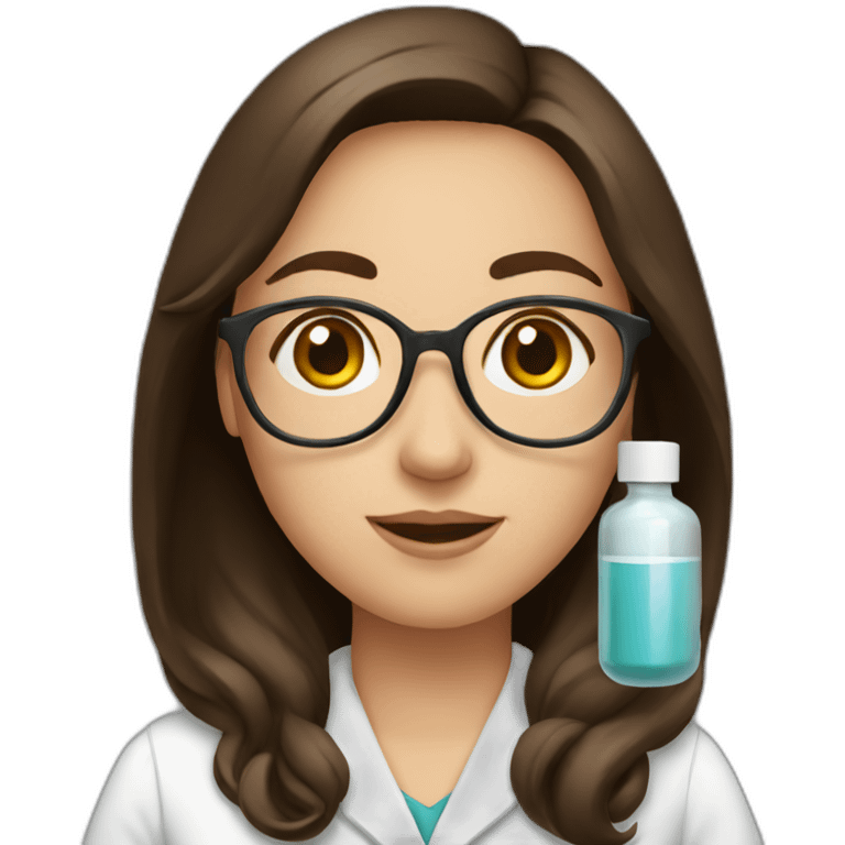 Brunette pharmacist with medication emoji