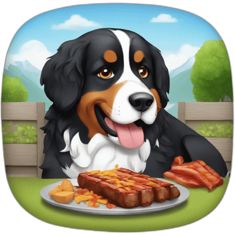 Bernese mountain dog eating a barbecue emoji