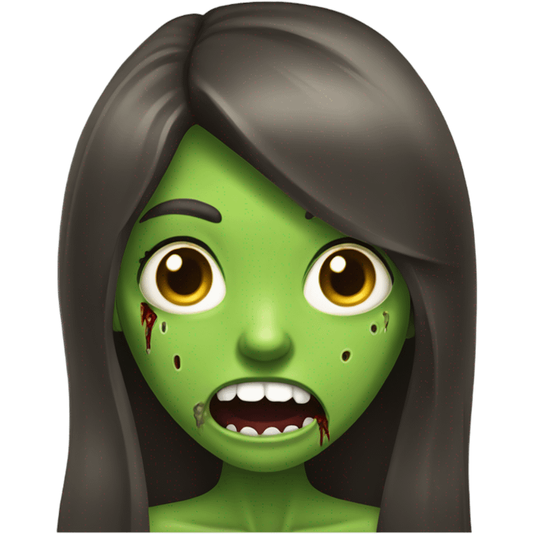 Green Zombie brunette long hair girl with mouth open horror  emoji