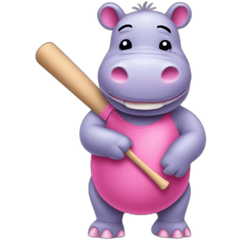 cute pink hippo holding a cricket bat emoji