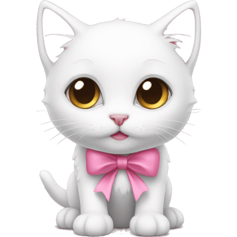 White kitten with pink bow emoji