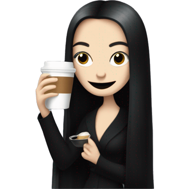 Morticia Addams holding a cup of coffee emoji