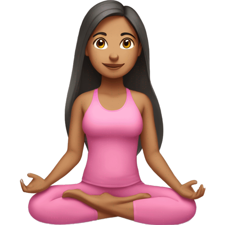 Hispanic girl with long straight hair wearing pink doing yoga sitting on yoga mat  emoji