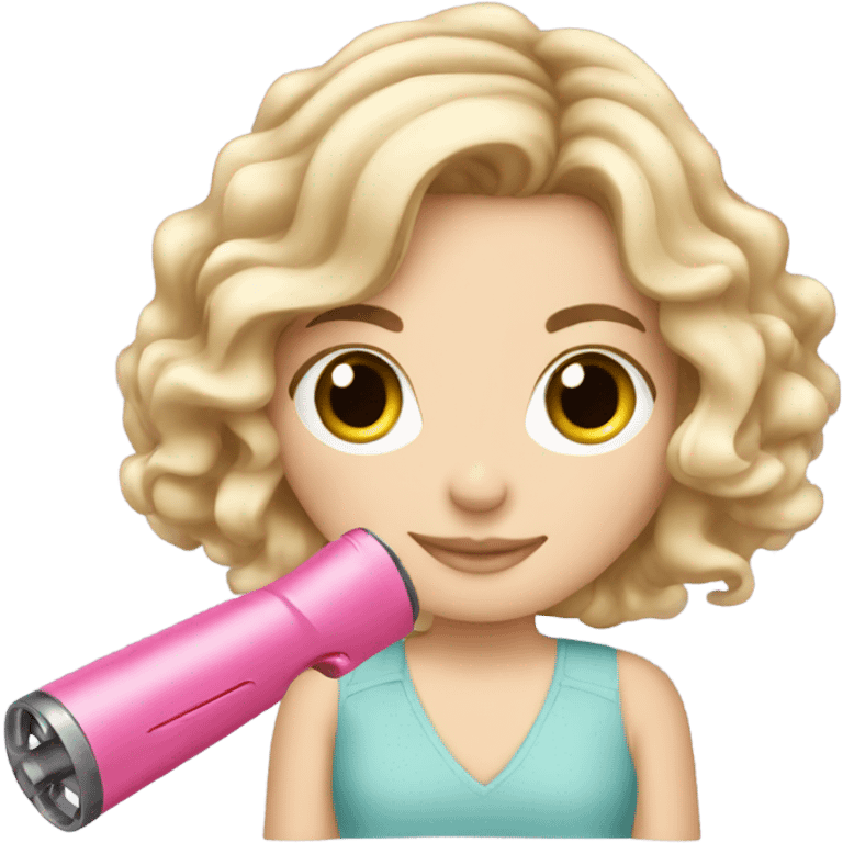 White girl using a pink iron curler  emoji