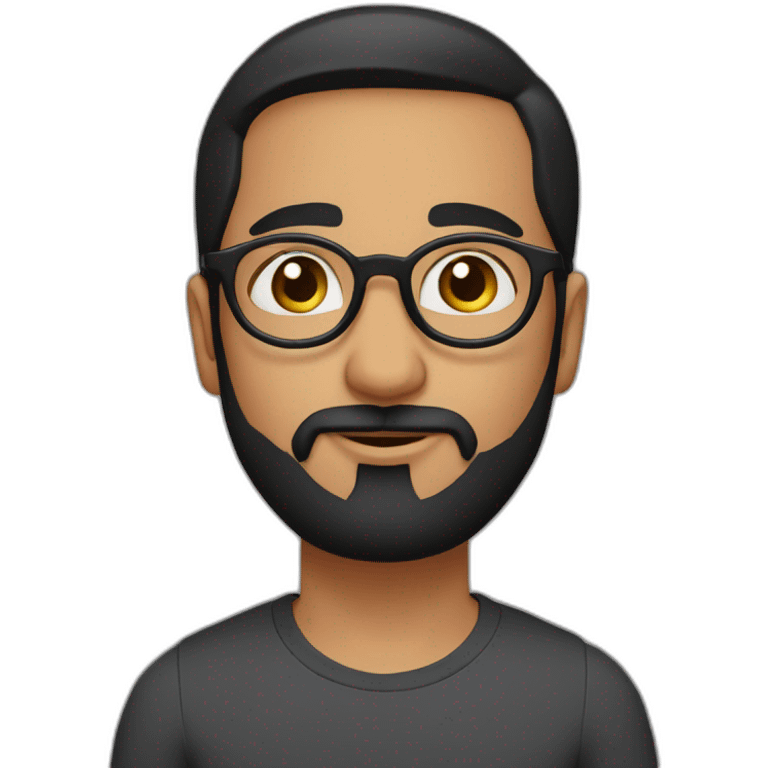 indian guy with round glasses with fair skin with straight hair with round fully circular glasses black eyes black hair with trimmed beard emoji