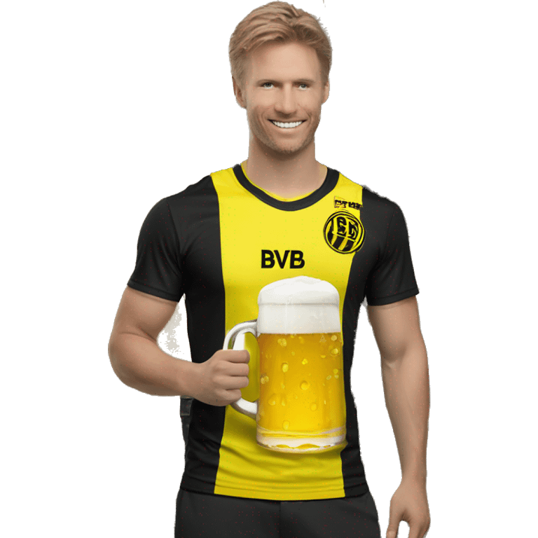 A bvb dortmund themed tank with a fan on top holding a beer.  emoji