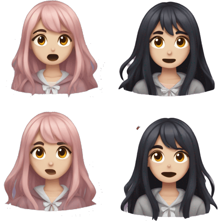 various emotions of a girl in a witchcore and yandere style emoji