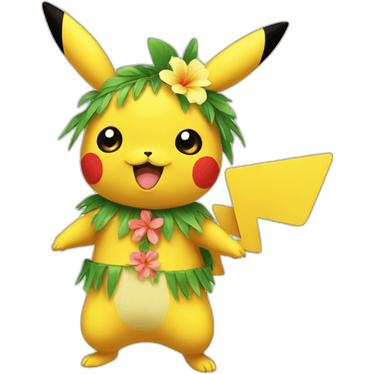 Pikachu dressed as hula emoji