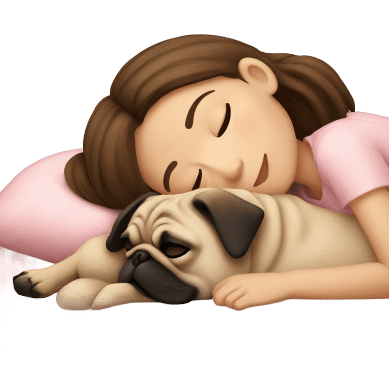 sleeping girl brown hair laying next to a pug emoji