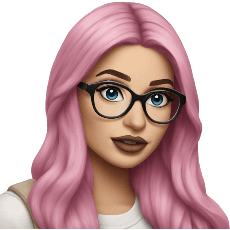 Hyper Realistic kylie jenner stylish pink hair BLUE eyes and glasses  emoji