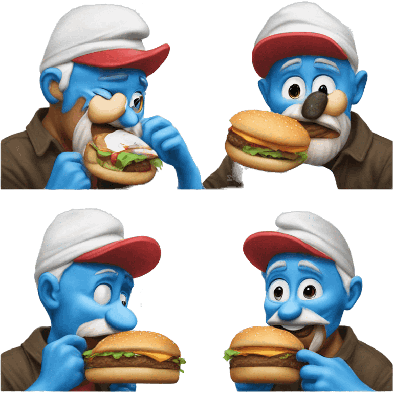 Papa smurf eating a burger happly emoji